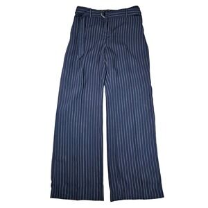 White House Black Market Navy Pinstripe Wide Leg Belted Pants Womens 6